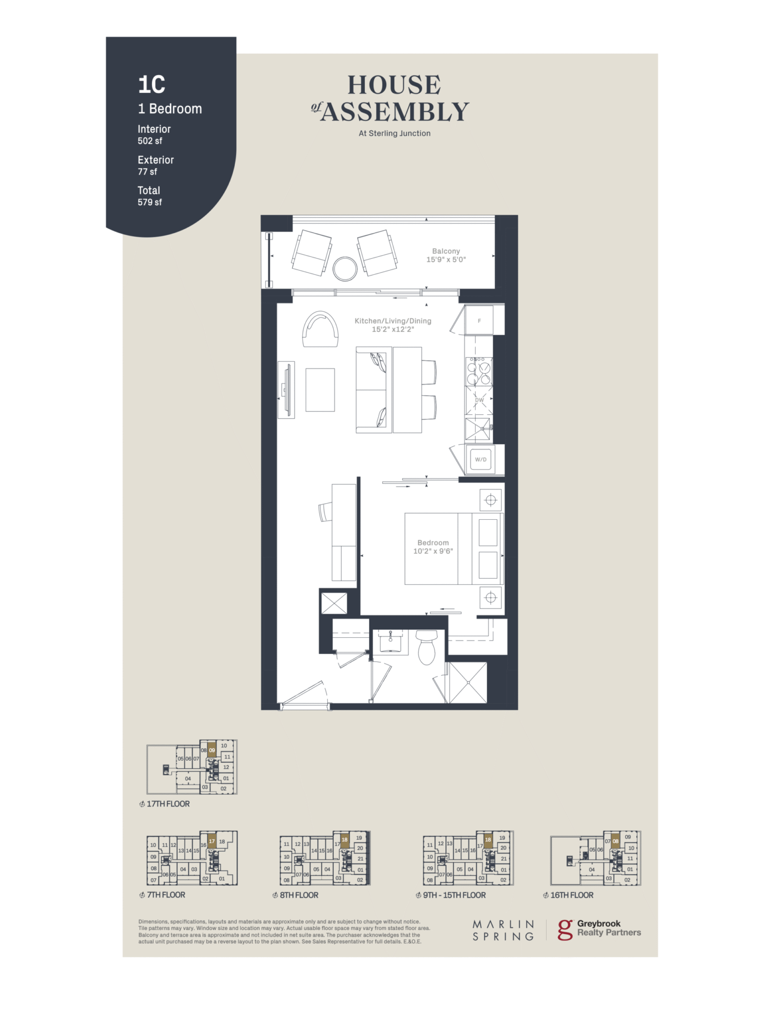 1 Bedroom Floor Plan 181 Sterling Road 502 sqft