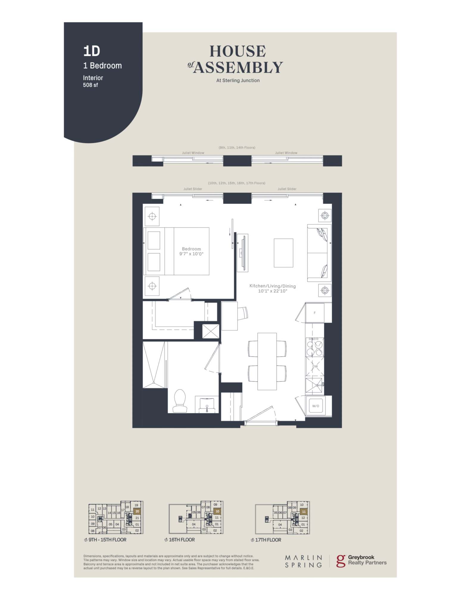 1 Bedroom Floor Plan 181 Sterling Road 508 sqft