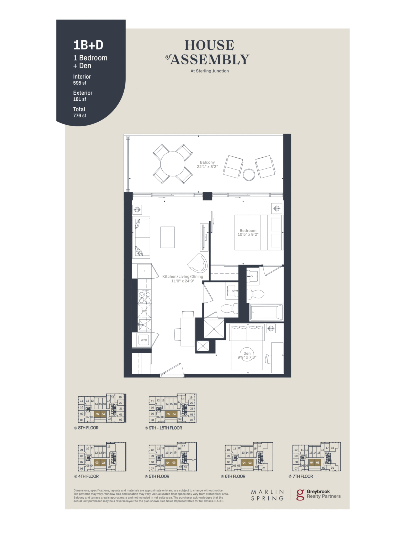 1+1 Bedroom Floor Plan - 181 Sterling Road 595 sqft