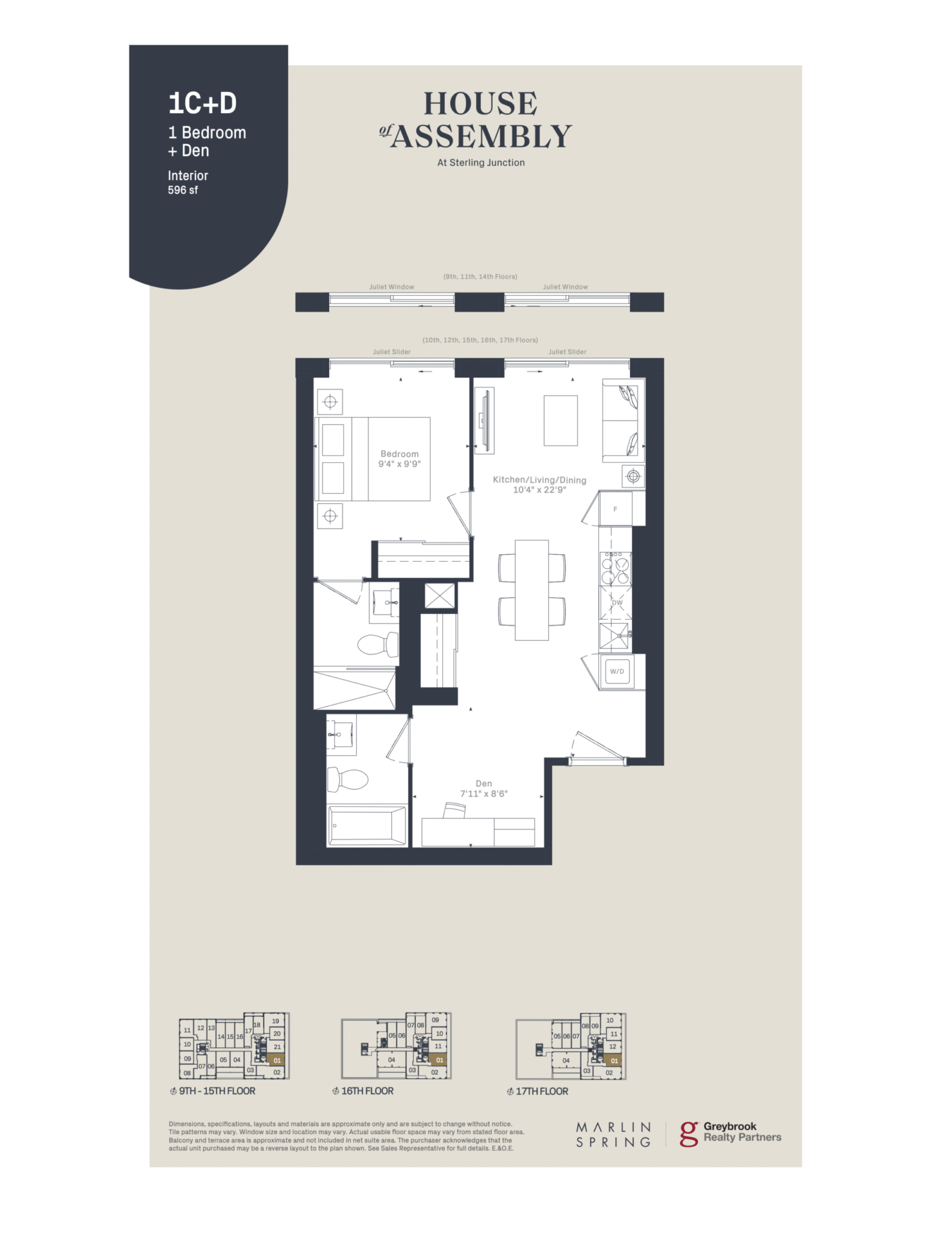1+1 Bedroom Floor Plan - 181 Sterling Road 596 sqft