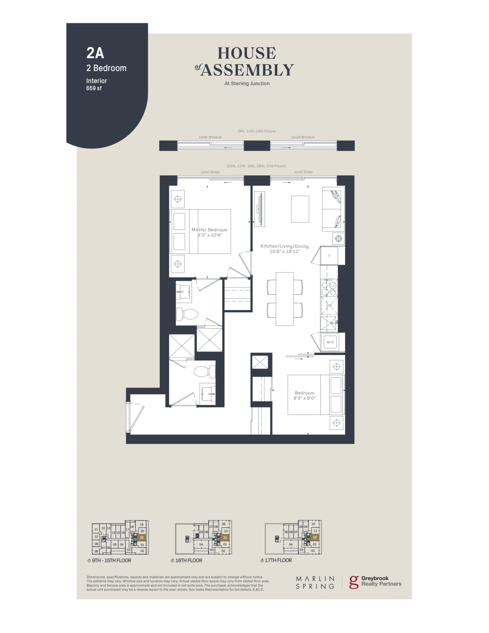 2 Bedroom Floor Plan - 181 Sterling Road 659 sqft