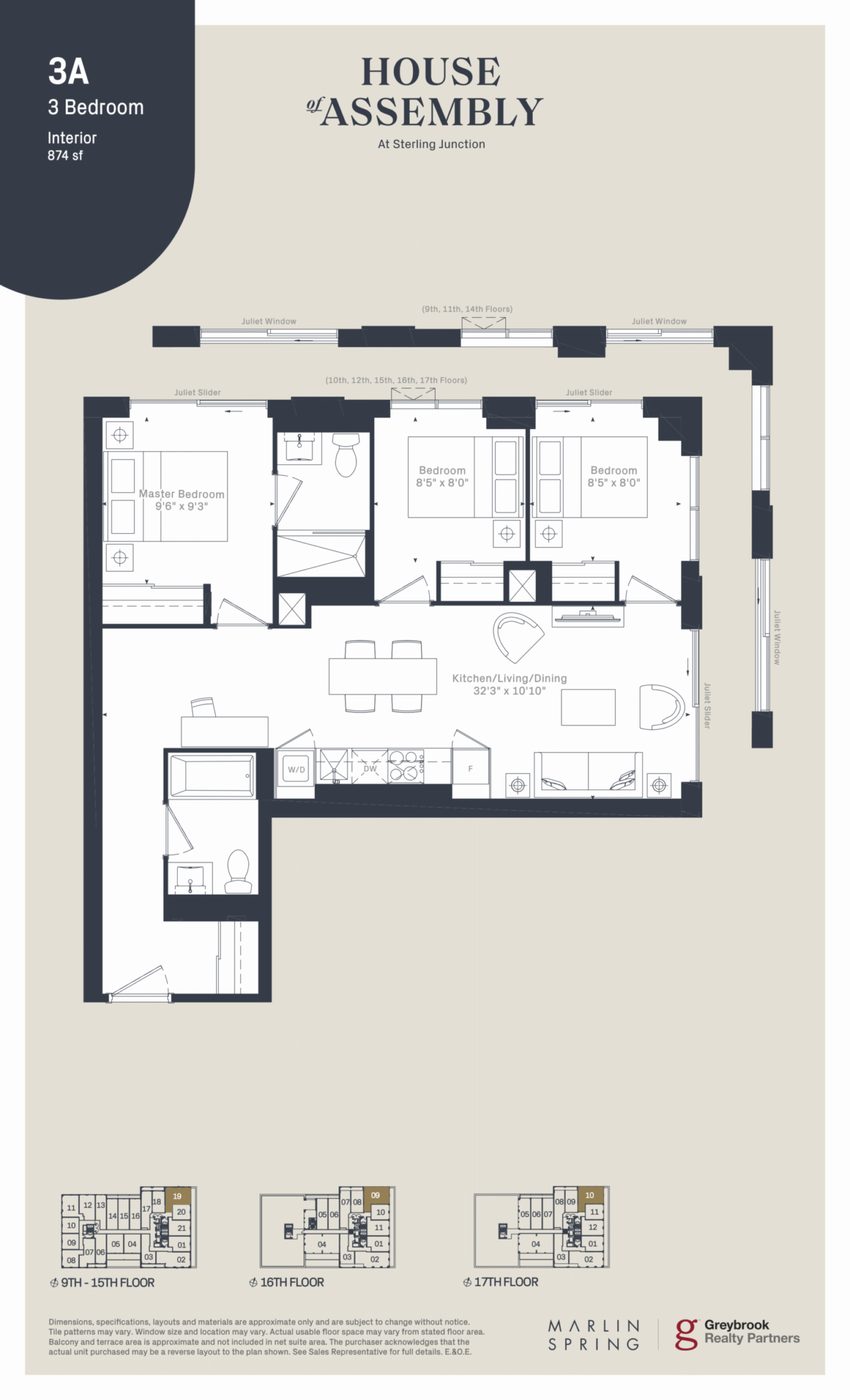 3 Bedroom Floor Plan - 181 Sterling Road 874 sqft