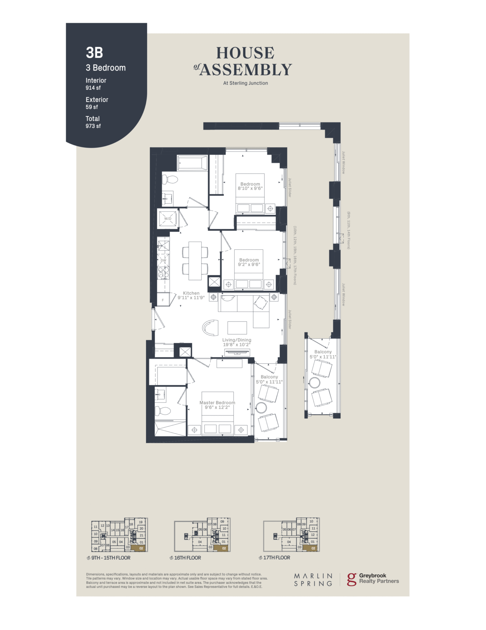 3 Bedroom Floor Plan - 181 Sterling Road 914 sqft