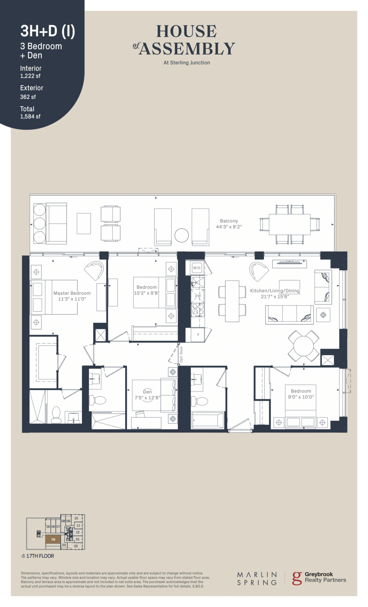 3 Bedroom Floor Plan - 181 Sterling Road 1222 sqft